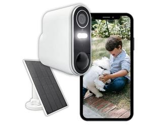 Konyks Camini Air 2 Solar - Telecamera di Sorveglianza Esterna Wireless WiFi con Pannello Solare, Notifiche Rilevamento di Movimento, Visione Notturna a Colori, Funzione Illuminazione e Sirena