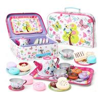 KONYXALU Set da tè per bambine e ragazzi, con motivo principessa, con dessert e custodia per il trasporto, set coinvolgente per la scoperta della cultura del tè, impara e gioca per bambini, ottima