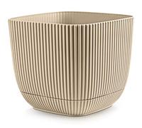 Konzept 11 - Vaso da fiori grande, color crema, 15 x 15 m, vaso per piante scanalato con sottovaso, vaso di basilico