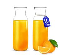 KONZEPT Caraffa per acqua senza coperchio, set da 2 pezzi, caraffa in vetro da 1 litro, caraffa ideale per acqua, succhi di frutta, vino, limonata, coctails e latte