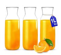 KONZEPT Caraffa per acqua senza coperchio, set da 3 pezzi, caraffa in vetro da 1 litro, caraffa ideale per acqua, succhi di frutta, vino, limonata, coctails e latte