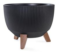 KONZEPT Fioriera grande da 29 cm, colore nero, vaso con piedistallo, resistente alle intemperie e ai raggi UV, con inserto di drenaggio dell'acqua, vaso per interni ed esterni