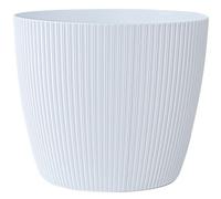 KONZEPT Vaso da fiori grande, bianco, struttura scanalata, 26 cm, vaso per piante da interno, in plastica, ideale per soggiorno, cucina e balcone