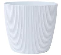 KONZEPT Vaso da fiori grande, bianco, struttura scanalata, 30 cm, vaso per piante da interno, in plastica, ideale per soggiorno, cucina e balcone