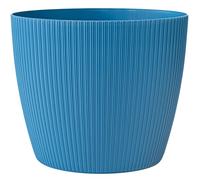 KONZEPT Vaso da fiori grande, blu, struttura scanalata, 26 cm, vaso per piante da interno, in plastica, ideale per soggiorno, cucina e balcone