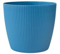 KONZEPT Vaso da fiori grande, blu, struttura scanalata, 30 cm, vaso per piante da interno, in plastica, ideale per soggiorno, cucina e balcone