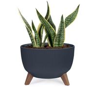 KONZEPT Vaso per piante con piedi, 33 cm, in plastica, grigio, per esterni, resistente ai raggi UV, resistente alle intemperie, con scarico dell'acqua, perfetto per fontane solari e mini laghetto