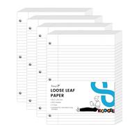 Koogel 400 fogli di ricarica per raccoglitori, colore bianco, a righe, 3 fori, per raccoglitori A4, A5, agenda, scuola, ufficio, 20,3 x 26,7 cm