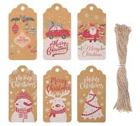Koogel - Etichette per regali di Natale, 120 pezzi, in carta kraft, con 1 rotolo di spago, per decorazioni natalizie, per confezioni regalo