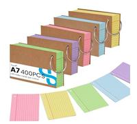 Koogel Flashcard A7 con anelli di metallo, confezione da 400 schede per indice codificate a 5 colori per l'apprendimento delle lingue e la preparazione degli esami, schede di revisione a righe 10,5 x