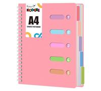 Koogel Quaderno a righe formato A4, quaderno a spirale rosa con divisori con copertina rigida per 5 soggetti per appunti scolastici e ufficio 28 x 21 cm