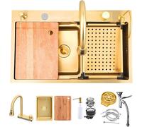 Koogiddr 80 X 45 Cm Senza Lavello in Acciaio Inox Lavello A Barra in Multifutiol Dorato Lavello da Incasso A 1 Vasca con Accessori Come Lavello Estensibile con 5 Fori per Rubine, Gold, 80x45cm