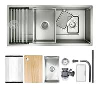 KOOGIMDDR 304SUS Lavello da cucina in acciaio inox 80 x 50 cm, colore argento, 1 lavello a incasso, lavello da cucina rettangolare in acciaio inox, con sgocciolatoio, scarico e kit di