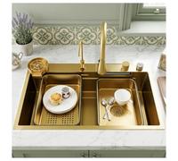 KOOGIMDDR 75×45cm oro lavello cucina 1 vasca, lavello a cascata cucina multifunzionale, cascata lavello cucina acciaio inox setcon Rubinetto Estraibile, Dispenser di Sapone