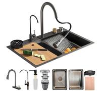 KOOGIMDDR 75x45cm Lavello Cucina 1 Vasca in Acciaio Inox con Rubinetto Estraibile, Lavello da Cucina In Acciao Inox Da Appoggio Nanorivestito, lavello da cucina multifunzione