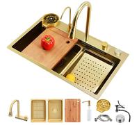 KOOGIMDDR 75x45cm oro lavelli da cucina moderni, Acciaio inox Lavello, lavello a cascata cucina multifunzionale, lavello da cucina multifunzione, con Dispenser di Sapone, e vari accessor