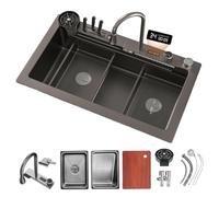 KOOGIMDDR 80 x 45 cm lavello cascata con set di accessori lavello da cucina, lavello da bar multifunzionale, 1 lavandino da incasso, con tagliere, sifone, set di scarico e scarico