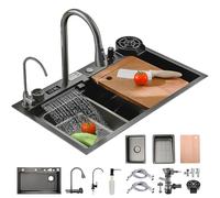 KOOGIMDDR 80 x 45 cm, lavello da cucina in acciaio inox, rettangolare, a cascata, drenaggio a sinistra, con foro per rubinetto e troppopieno, sifone, lavello da bar multifunzione, stazione di lavoro