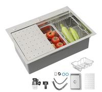 KOOGIMDDR 80 x 50 cm, lavello da cucina nero in acciaio inox 304SUS, 1 lavandino da incasso, lavello da cucina rettangolare, con scolapiatti, scarico e kit di troppopieno per il sottopiano e