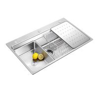 KOOGIMDDR 85 x 50 cm, lavello da cucina nero in acciaio inox 304SUS, 1 lavandino da incasso, lavello da cucina rettangolare, con scolapiatti, scarico e kit di troppopieno per il sottopiano e