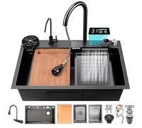 KOOGIMDDR 85x45 cm Grande lavello della cucina Acciaio Inox, 1 Vasca lavandino cucina multifunzione, lavelli cucina 5 fori grande lavello a vasca set con sifone e Set di Drenaggio, e vari accessor