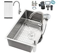 KOOGIMDDR 85x50cm Acciaio Inox Lavello Cucina 1 Vasca, Con Griglia In Acciaio Inox Nano, Lavabo Cucina con 3 Fori Scolapiatti da Appoggio con Rubinetto, con Dispenser Sapone Da Appoggio o Filotop