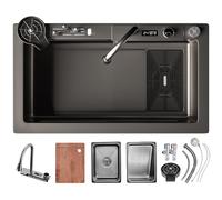 KOOGIMDDR Lavelli da cucina 80 x 45 cm, in acciaio inox, con rubinetto a cascata, tagliere scorrevole e lavastoviglie ad alta pressione, design versatile da incasso/sottopiano