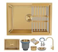 KOOGIMDDR Lavello Cucina 1 Vasca 55x40cm Oro Lavabo Cucina con Rubinetto, in Acciaio Inox lavandino Cucina piccolo con Set di Drenaggio, Lavello Cucina piccolo Lavabo da incasso Nanotecnologica