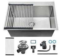 KOOGIMDDR Lavello Cucina 1 Vasca 60 x 45 cm, Lavabo Cucina con 2 Fori Scolapiatti da Appoggio, Nano Lavello in Acciaio Inox Lavandino Cucina con Dispenser Sapone y Set di Drenaggio, Da Appoggio