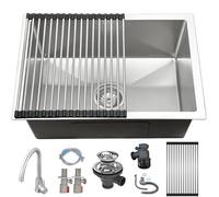 KOOGIMDDR Lavello da Cucina 1 Vasca 55 x 40 cm, Lavabo Cucina con Rubinetto & Scolapiatti da Appoggio, Nano Lavandino Cucina in Acciaio Inox, Lavello Cucina con Set di Drenaggio, Sifone e Troppopieno