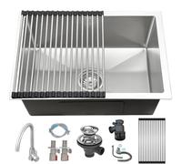 KOOGIMDDR Lavello da Cucina 1 Vasca 55 x 40 cm, Lavabo Cucina con Rubinetto & Scolapiatti da Appoggio, Nano Lavandino Cucina in Acciaio Inox, Lavello Cucina con Set di Drenaggio, Sifone e Troppopieno