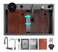 KOOGIMDDR Lavello da cucina multifunzione in acciaio inox, 85 x 45 cm, lavello da bar a cascata profonda, 1 lavandino per uso domestico, lavavetri e cesti di scarico, scolapiatti e accessori