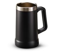 KooK Boccale da birra, con impugnatura grande, avventura, tazza da caffè in acciaio inox, con isolamento termico sottovuoto, tazza a doppia parete, manico grande, infrangibile, nero, 671,9 g