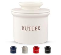 Kook Piatto porta burro, in ceramica francese, per bancone con coperchio, contenitore in rilievo, per burro morbido, perfetto per regalo di Natale, decorazione per casa e cucina (farina d'avena opaca)