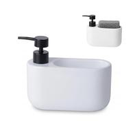 Kook Time Dispenser Sapone Cucina con Porta Spugna 520 ml CURVE - Dosatore Detersivo Piatti in Ceramica e Organizzatore Lavello. Design Stretto. 18 x 7.3 x 15 cm. - Bianco