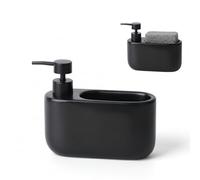 Kook Time Dispenser Sapone Cucina con Porta Spugna 520 ml CURVE - Dosatore Detersivo Piatti in Ceramica e Organizzatore Lavello. Design Stretto. 18 x 7.3 x 15 cm.- Nero opaco
