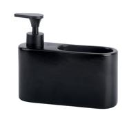 KOOK TIME Dispenser sapone cucina | Porta sapone cucina e porta spugna ceramica | Dispenser detersivo piatti | Organizzatore per lavello da cucina compatto. 18x6x15.8 cm. Colore: Nero