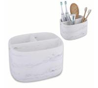 Kook Time Organizer Bagno e Scrivania - Porta Spazzolini Elettrici, Pennelli Trucco o Telecomandi - Poliresina Effetto Marmo Bianco - 3 Scomparti - Pesante e Stabile