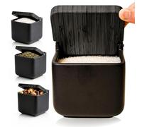 KOOK TIME - Saliera in ceramica con coperchio girevole in bambù, contenitore da cucina moderna per sale, spezie o zucchero, 11,5 cm, finitura nera opaca
