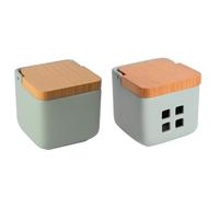 KOOK TIME Set di accessori da cucina in ceramica | include 1 saliera da cucina e 1 barattolo per aglio con fori di ventilazione | coperchio basculante in bambù | 11,5 x 11,5 x 11,5 cm. (Verde Salvia)