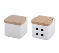 KOOK TIME Set di accessori da cucina - include saliera da cucina e barattolo di aglio - barattolo per aglio e saliera da cucina con coperchio basculante - ceramica e bambù - 11,5x11,5x11,5 cm. (Set 2