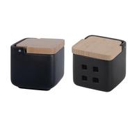 KOOK TIME Set di accessori da cucina - saliera e porta aglio in ceramica e bambù - 2 pezzi, 11,5x11,5x11,5 cm