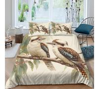 Kookaburra birdsSet Di Copripiumino microfibra 3 Pezzi stampa di 3D cerniera nascosta Australian wildlife art copripiumino con federe traspirante ultra morbido for coppie Super king（260x220cm）