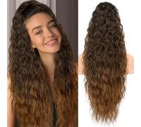 KooKaStyle Extension a coda di cavallo da 76 cm con coulisse, extension per capelli da donna, capelli sintetici lunghi ricci da marrone sfumato a zenzero, per uso quotidiano