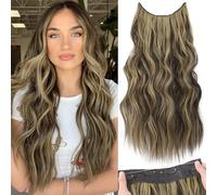 KooKaStyle Extension per capelli con filo invisibile, con fascia trasparente, misura regolabile, 4 clip di sicurezza, capelli lunghi ondulati con filo segreto, 50 cm, castano chiaro misto biondo
