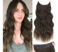 KooKaStyle Extension per capelli con filo invisibile, con fascia trasparente, misura regolabile, 4 clip di sicurezza, capelli lunghi ondulati con filo segreto, 40 cm, marrone noce scuro, da donna