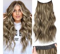 KooKaStyle Extension per capelli con filo invisibile, con fascia trasparente, misura regolabile, 4 clip di sicurezza, capelli lunghi ondulati con filo segreto, 50 cm, castano medio biondo cenere per