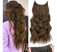 KooKaStyle Extension per capelli con filo invisibile, con fascia trasparente, misura regolabile, 4 clip di sicurezza, capelli lunghi ondulati con filo segreto, 61 cm, da donna (61 cm, castano castano)