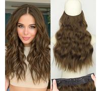 KooKaStyle Extension per capelli con filo invisibile, con fascia trasparente, misura regolabile, 4 clip di sicurezza, capelli lunghi ondulati con filo segreto, per donne, 40,6 cm, castano