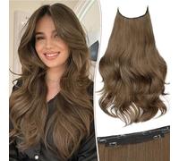 KooKaStyle Extension per capelli con filo invisibile, lunghe e dritte, a strati, sintetiche, con filo trasparente, misura regolabile, 6 clip di sicurezza, per donne, 50 cm, cacao